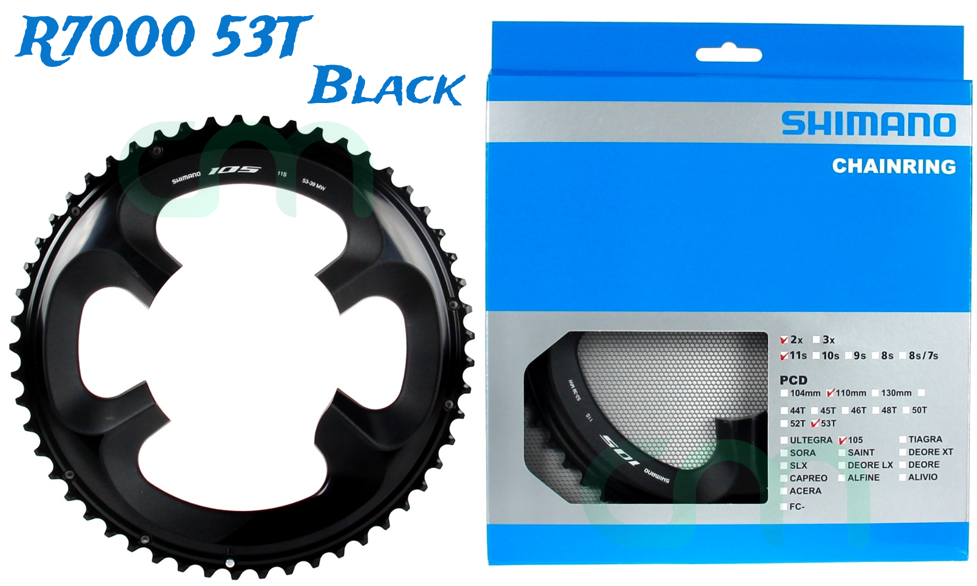 1pc Shimano 105 FC-R7000 Chainring 53T-MW L for 53/39T Y1WV98050 Black