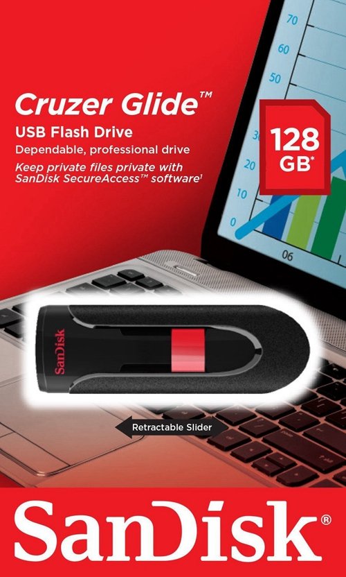 SanDisk Cruzer Glide CZ60 128GB USB 2.0 Flash Drive SDCZ60 128G