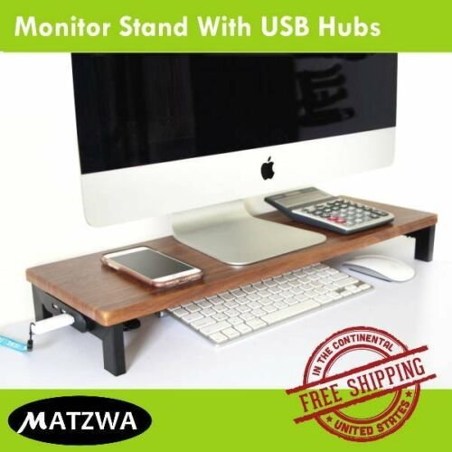 Computer Monitor Riser w/ USB Hubs LED LCD TV Screen Desk Stand - 2.95" x 22.8"