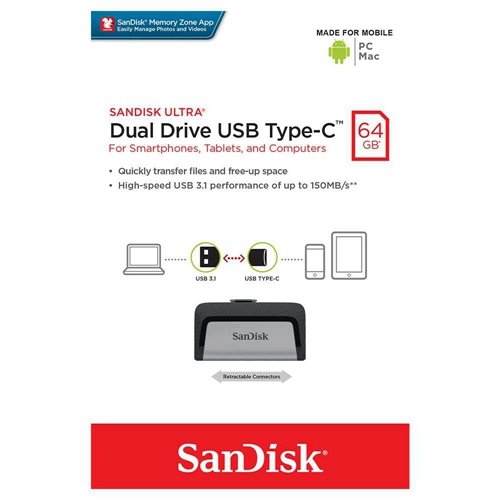 Sandisk Ultra 64GB Dual Drive USB 3.1 Type C USB 150MB/s SDDDC2 064G