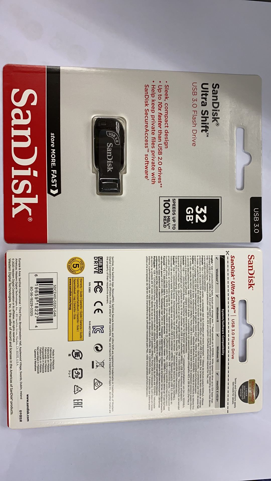 SanDisk 32GB Ultra Shift USB 3.0 Memory Flash Drive Read 100MB/s Black Color SDCZ410-032G-G46