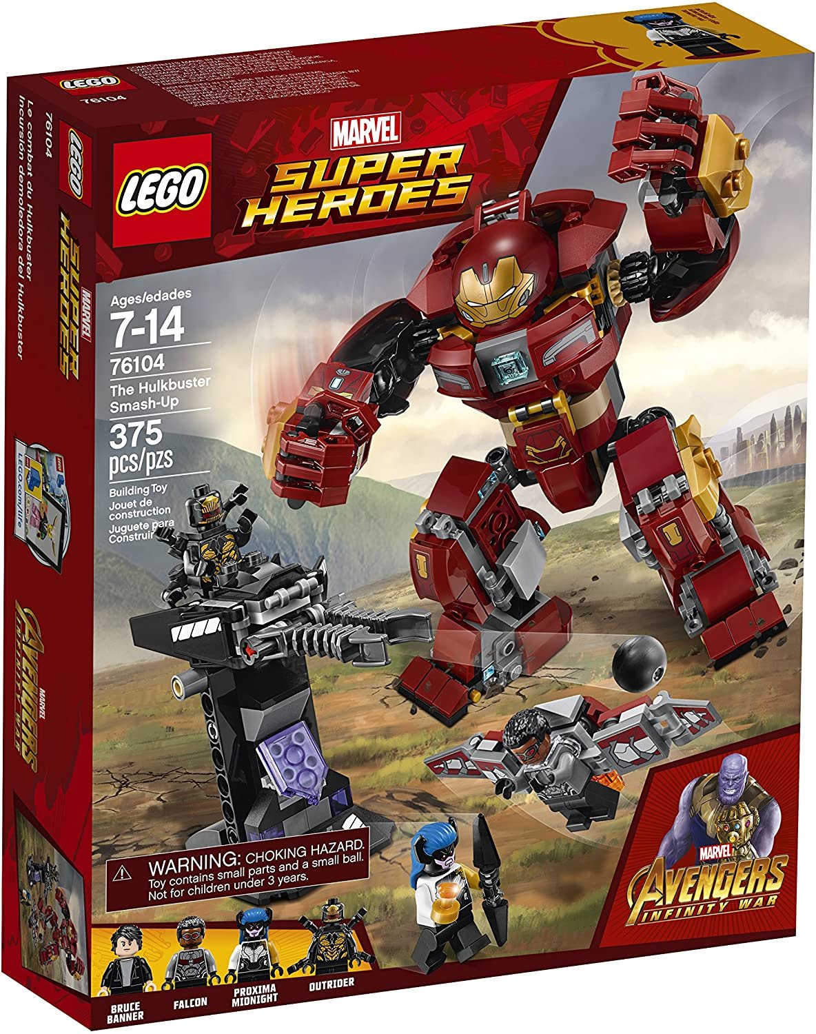 LEGO Marvel Super Heroes Avengers: Infinity War The Hulkbuster Smash-Up 76104 Building Kit features Proxima Midnight, Outrider, and Bruce Banner figures