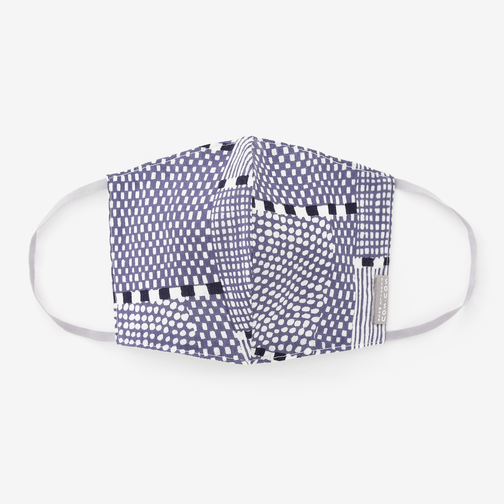  SOU SOU Chizimi Cotton Cotton Mask Lines and Dots x Greyish Blue - Made in JAPAN