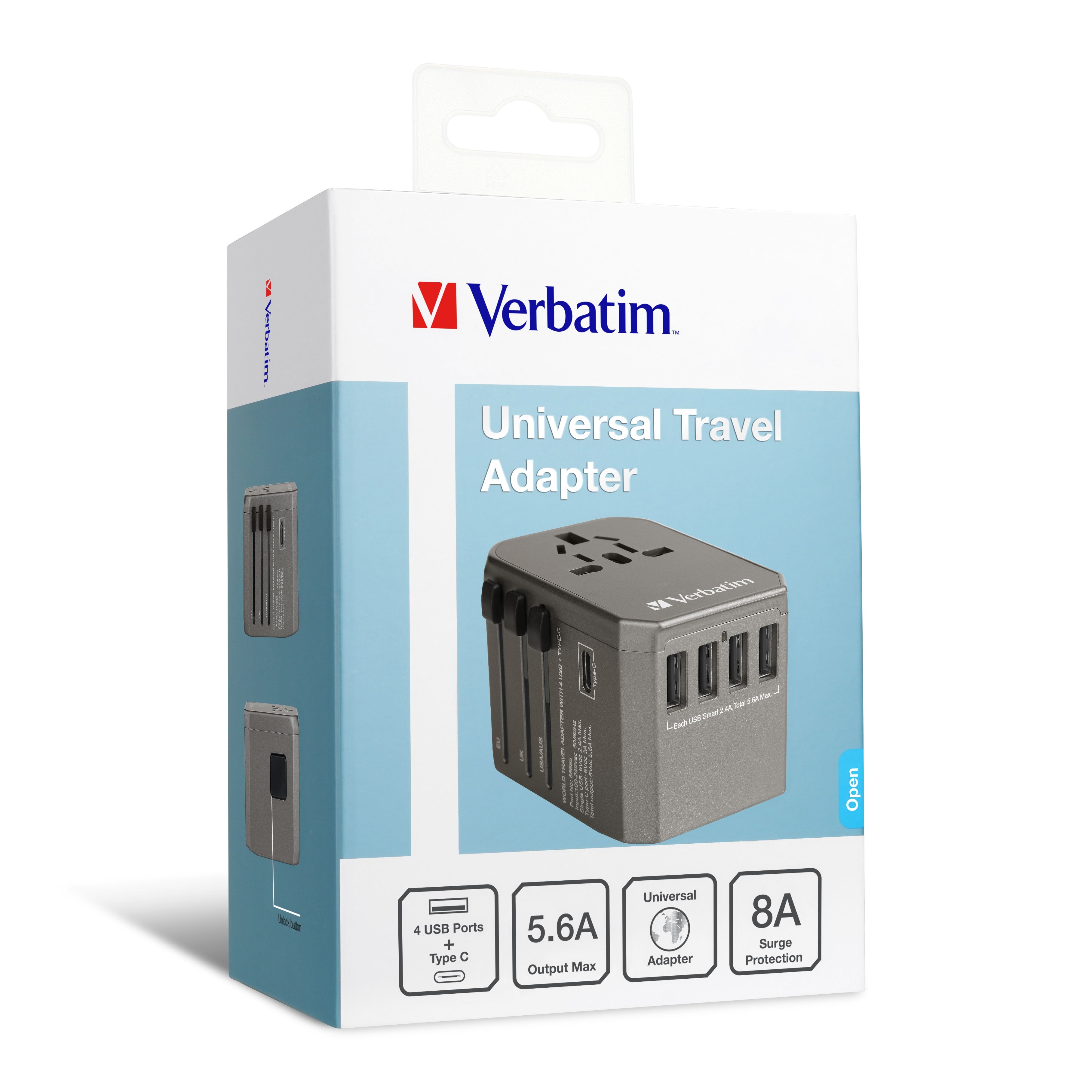 Verbatim Universal 5 Ports Travel Adapter (Grey / Purple / Black)