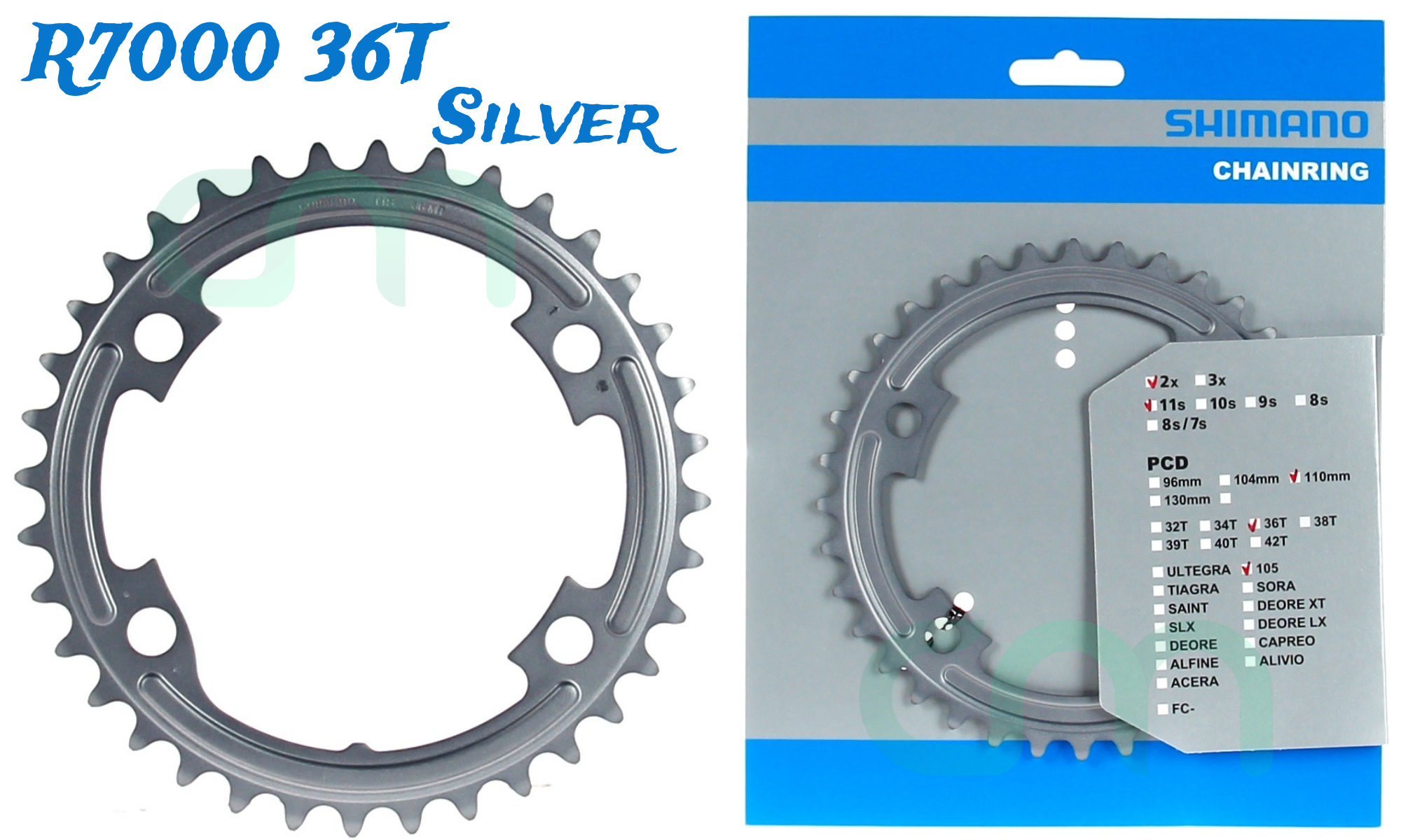1pc Shimano 105 FC-R7000 Chainring 36T-MT for 52/36T Y1WV36010 Silver