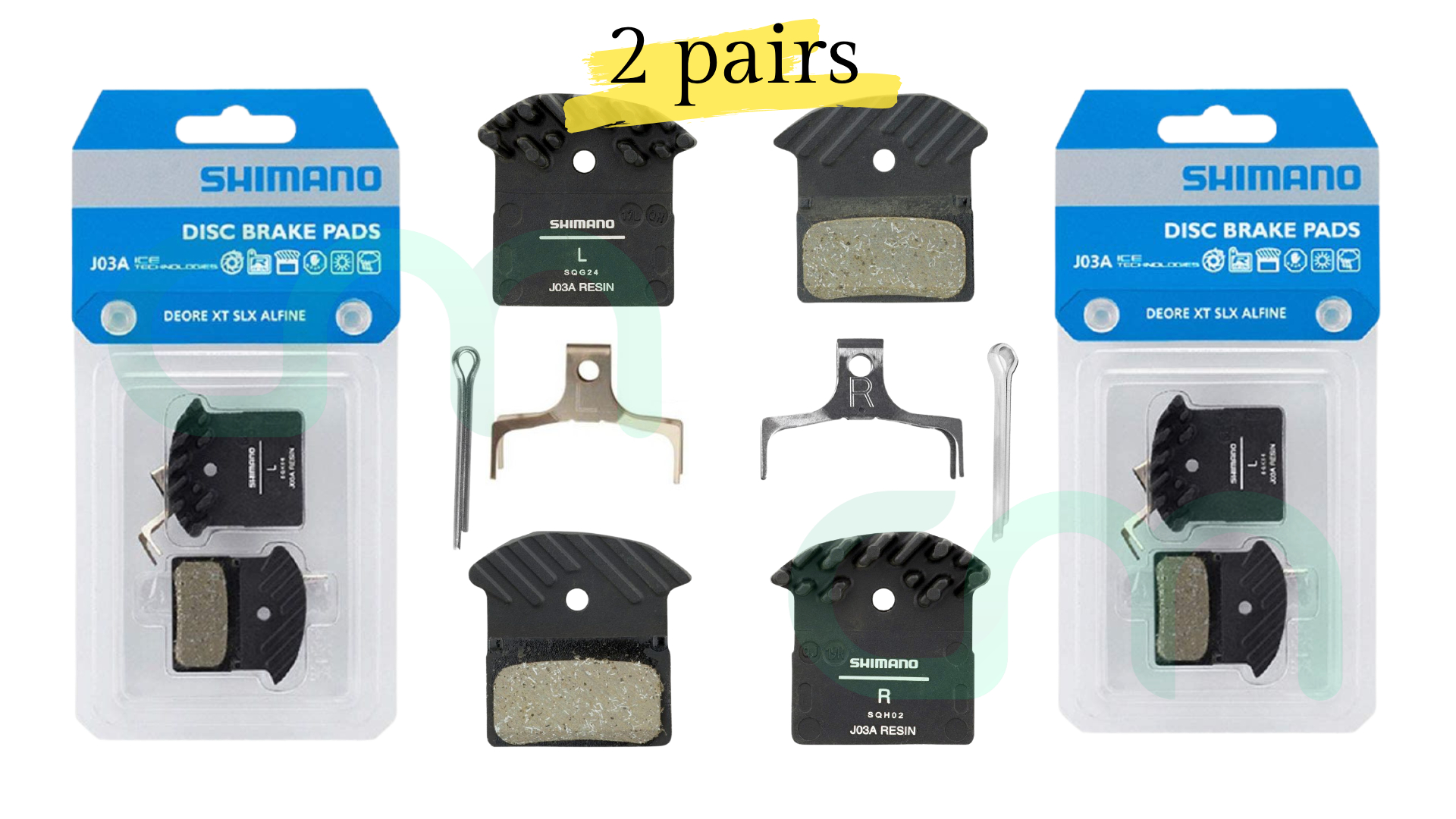 (2 pairs) Shimano XTR/SLX/XT J03A Resin Pad w/Fin & Split Pin NIB