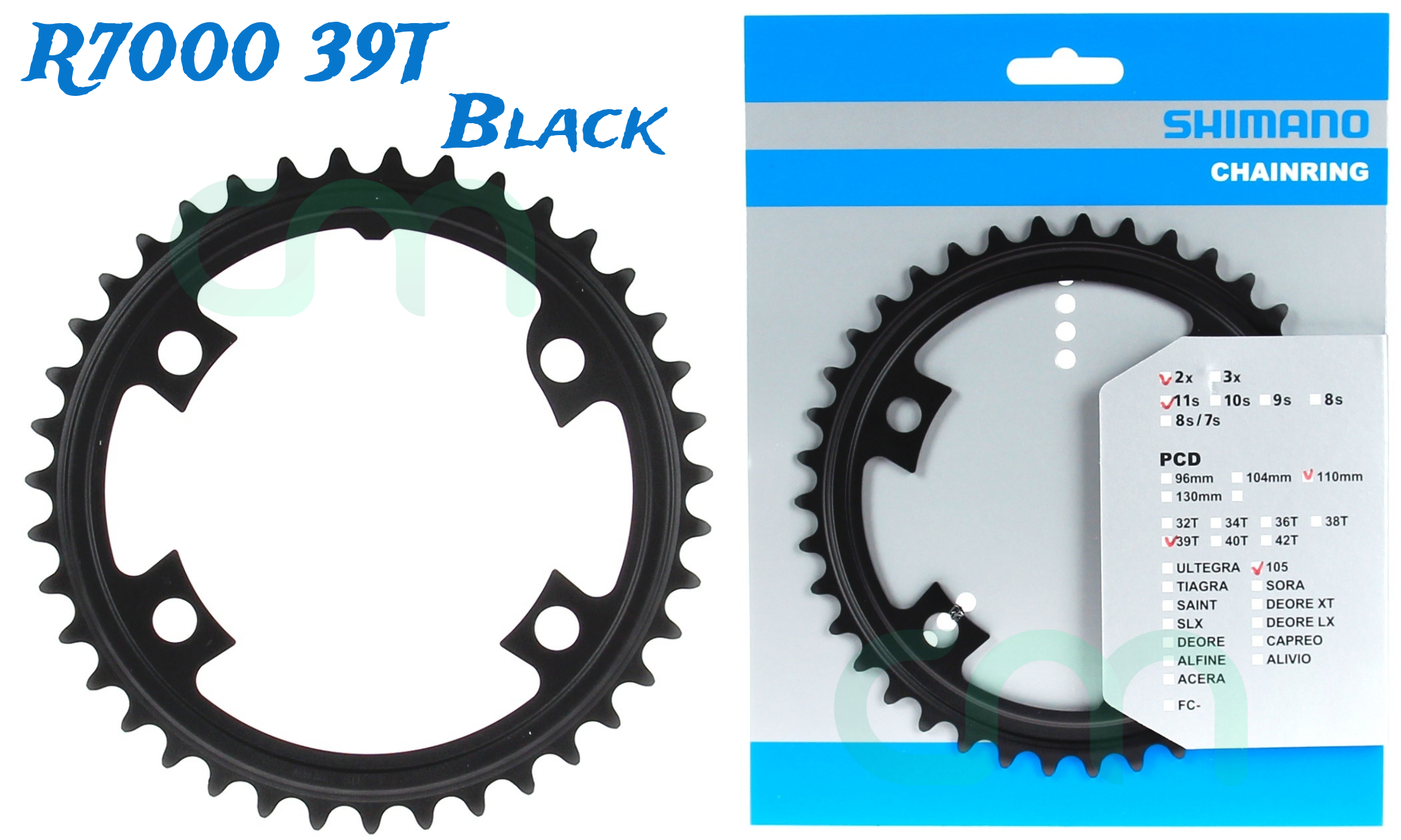 1pc Shimano 105 FC-R7000 Chainring 39T-MW for 53-39T Y1WV39000 Black