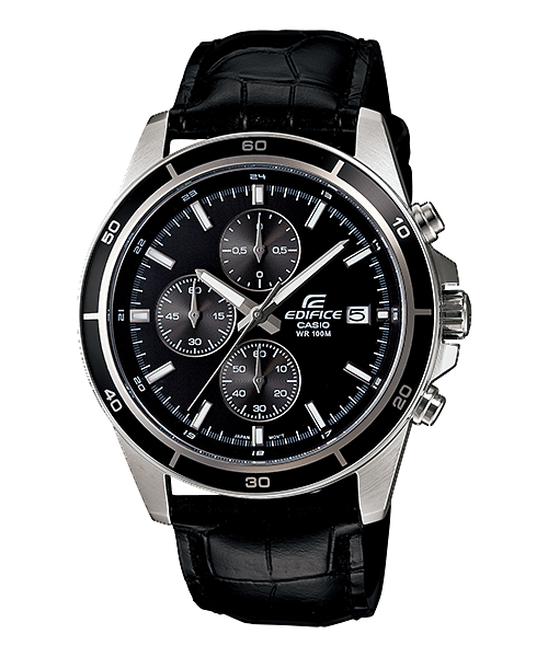 Casio EDIFICE  1/10-second Chronograph Stainless Steel Case Black Leather Band Watch EFR-526L-1A