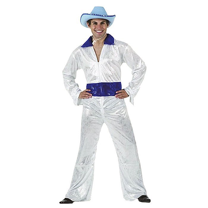 Saturday Night Fever 1970s Retro Disco Suit Groovy Dancer Mens Silver Costume