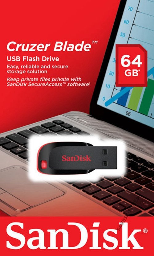 Sandisk Cruzer Blade 64GB USB 2.0 Flash Drive SDCZ50 064G