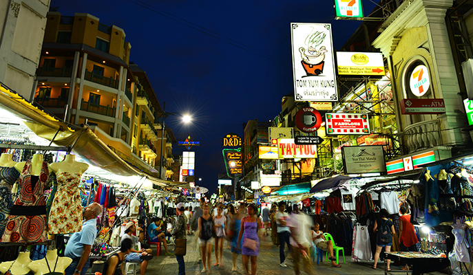 The neon lights of Khao San Road