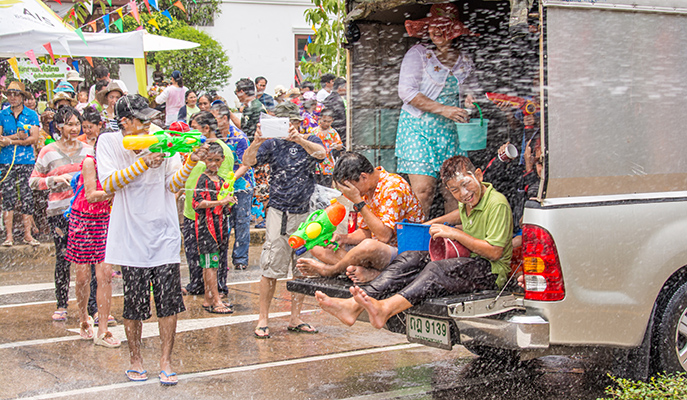 A water fight during Songkran