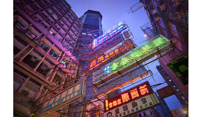 Above: Taking this photo in Hong Kong’s red-light district required some derring-do. “It was actually quite challenging to create, as I had to put my camera and tripod in the middle of the street, with many cars passing,” recalls Jacquet-Lagrèze. “I had to find the perfect timing, between two cars, to accomplish the shot. On top of that, a bunch of suspicious-looking people stared at me while I was taking the photo.”