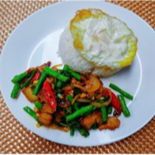 Hot Basil with Crispy Pork Belly with Rice