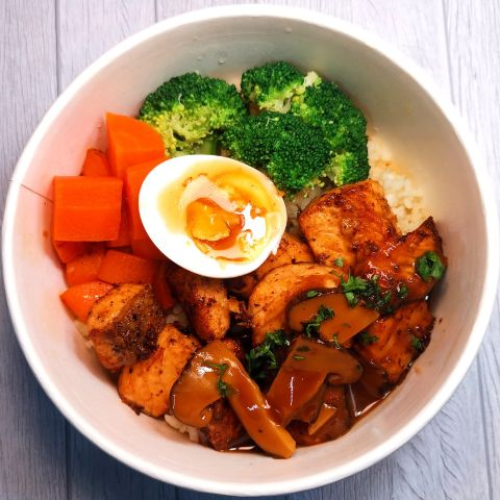 Mushroom Salmon Garlic Rice Bowl