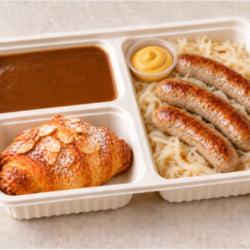 Brat/Nurnberger Sausage with Sauerkraut & Almond Croissant