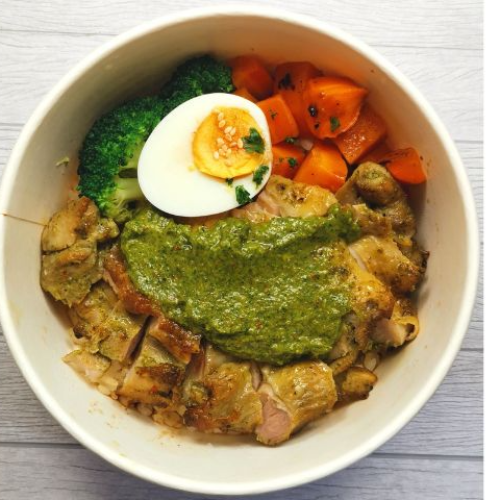 Coriander Chicken Garlic Rice Bowl