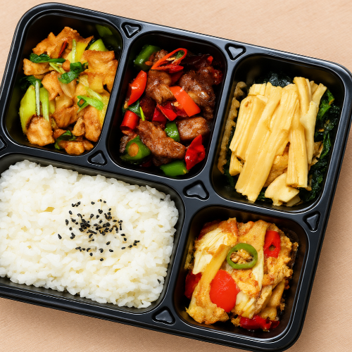 Chengdu Spicy Chicken Bites & Cumin Beef with Mushrooms Bento
