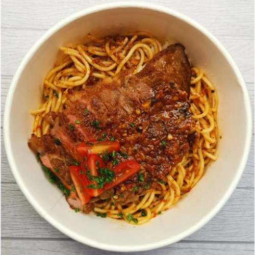 Spicy Garlic Beef Striploin Pasta