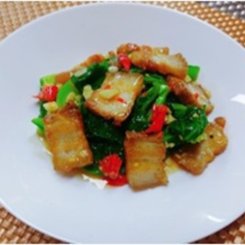Stir Fried Baby Kai Lan with Crispy Pork Belly