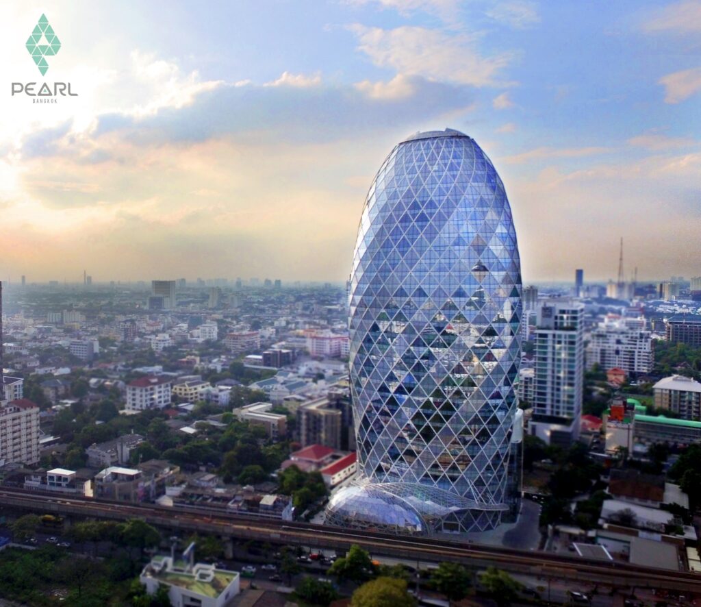 ความโดนเด่นของอาคารที่มองจากอีกฟากของเมืองก็รู้ว่าเป็น Pearl Bangkok