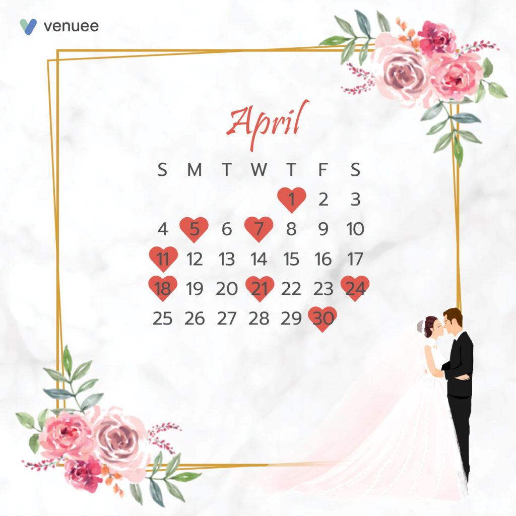 ฤกษ์แต่งงาน ฤกษ์จดทะเบียนสมรส ปี 2564 เดือน เมษายน