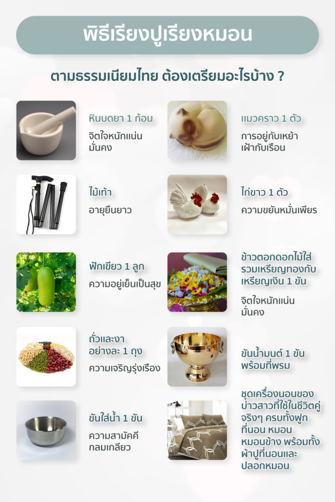 พิธีปูเตียงเรียงหมอน ตามธรรมเนียมไทย ต้องเตรียมอะไรบ้าง