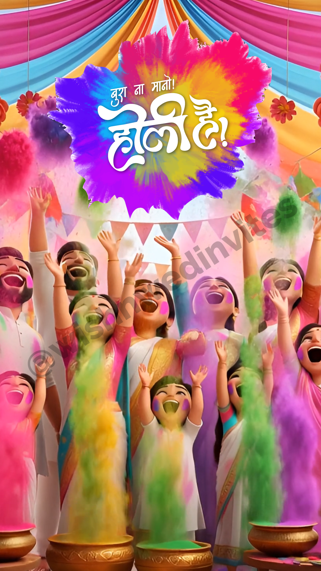 3D AI Holi Party Invitation Video Template.