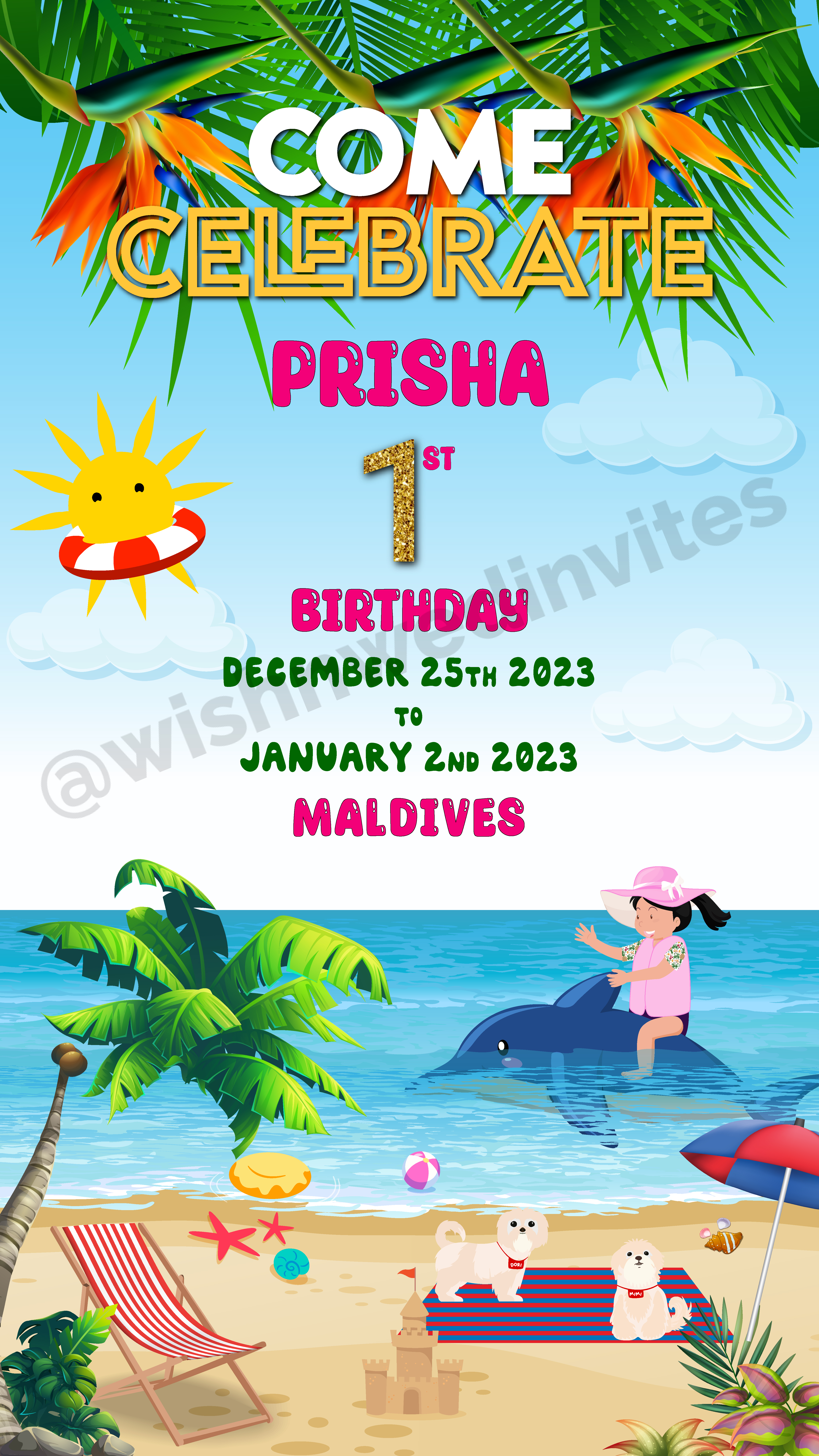 Beach Party Birthday Invitation Video Template - Wish N Wed