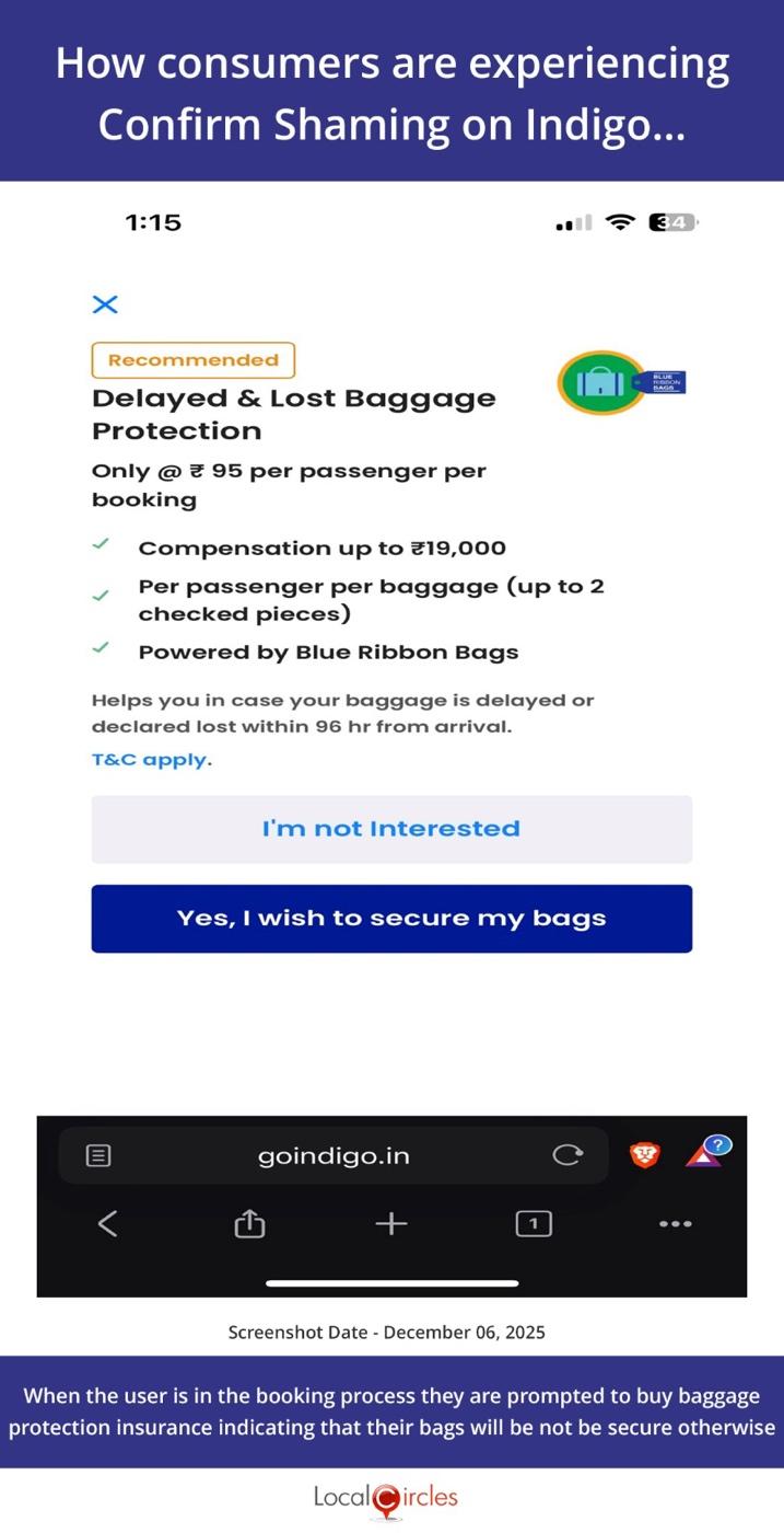 How consumers are experiencing Confirm Shaming on Indigo