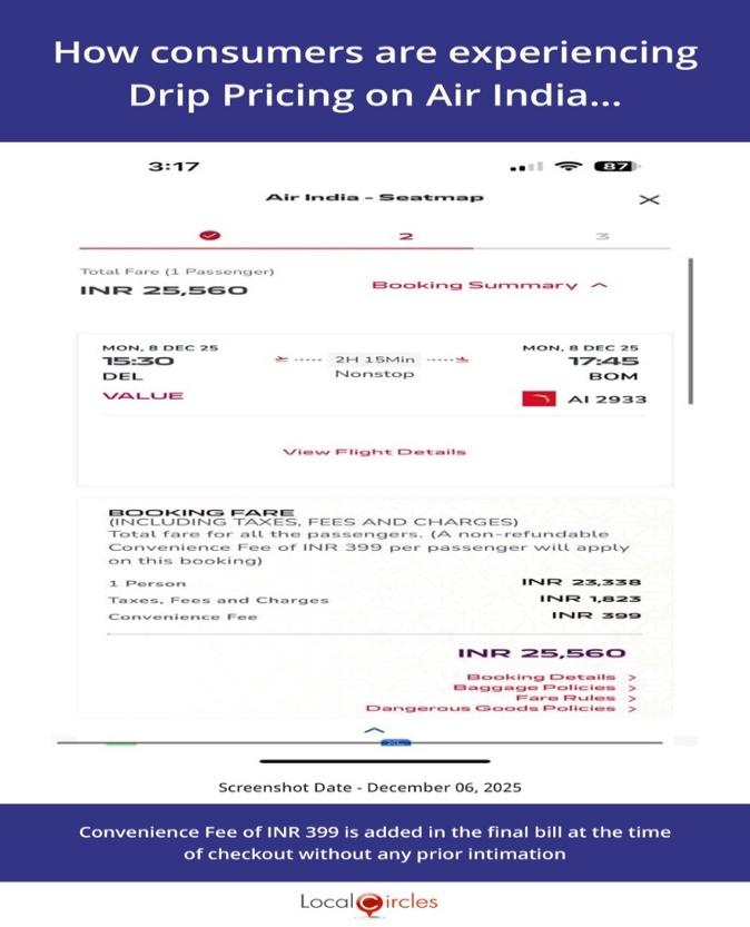 How consumers are experiencing Drip Pricing on Air India