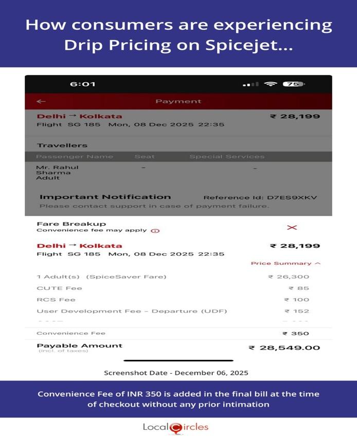 How consumers are experiencing Drip Pricing on Spicejet