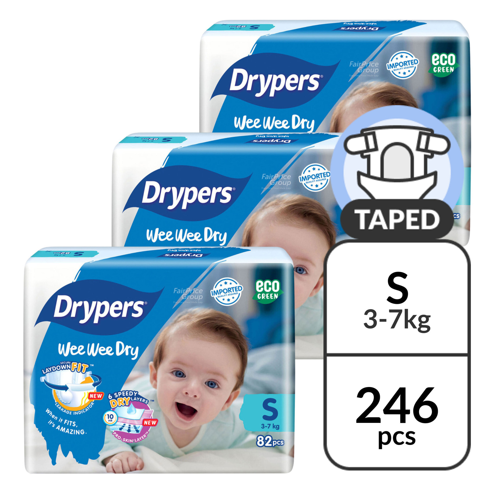 Drypers Wee Wee Dry Diapers - S (3 - 7kg)
