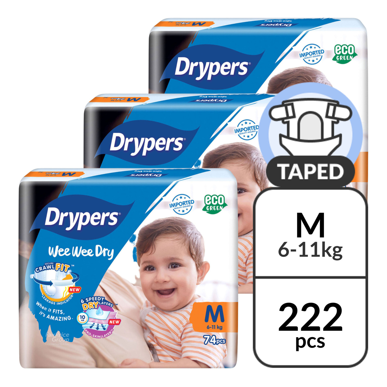 Drypers Wee Wee Dry Diapers - M (6 - 11kg)