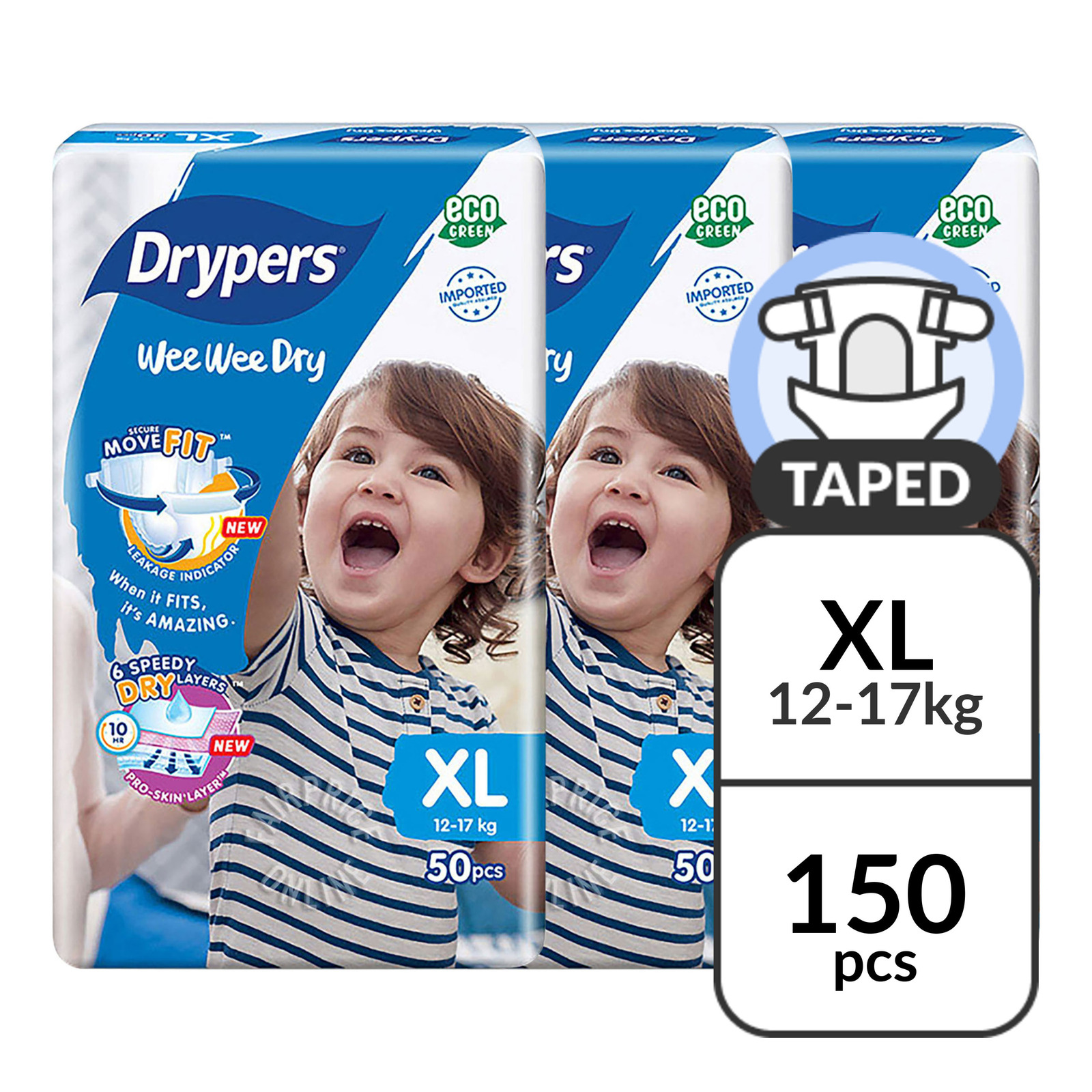 Drypers Wee Wee Dry Diapers - XL (12 - 17kg)