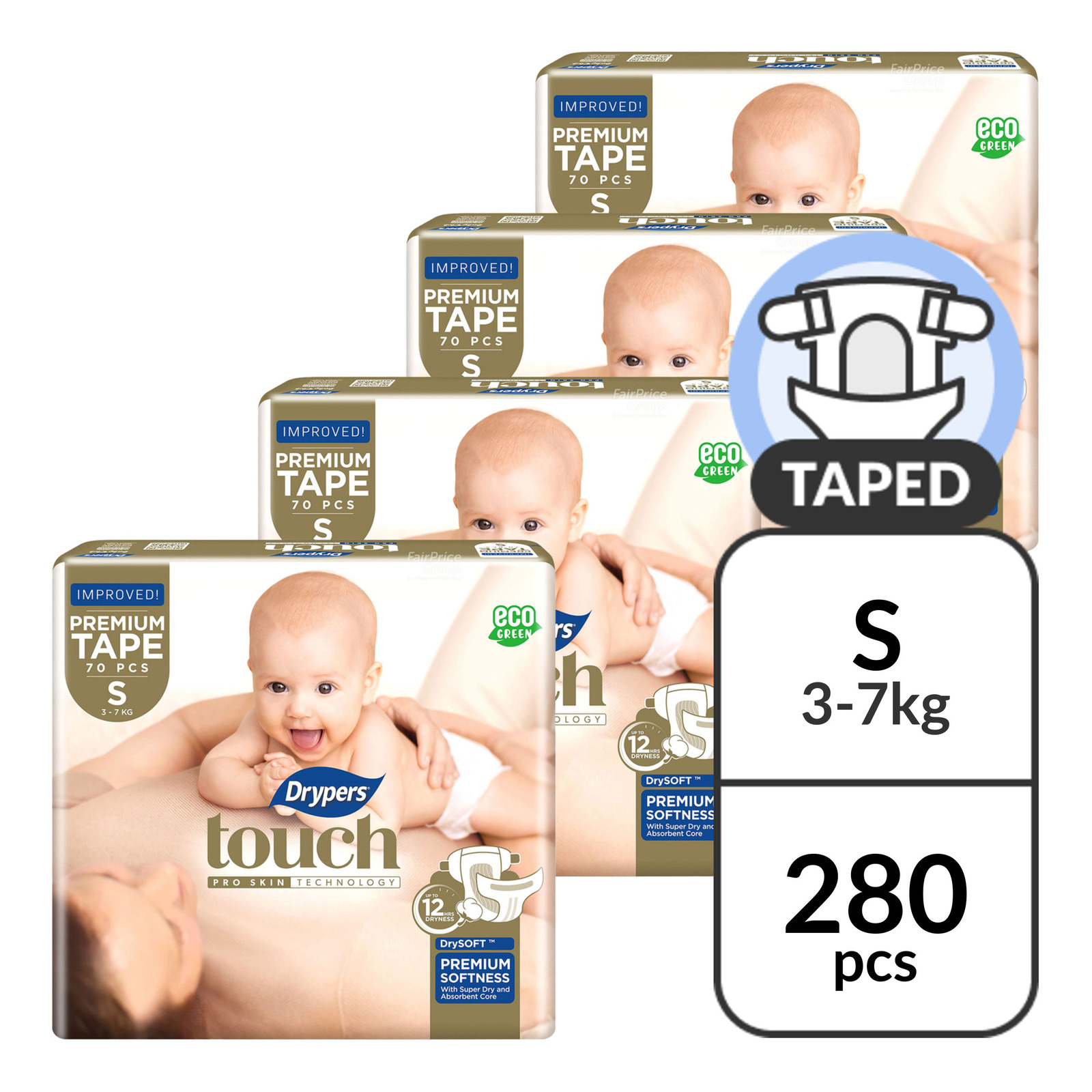 Drypers Touch Diapers - S (3 - 7kg)