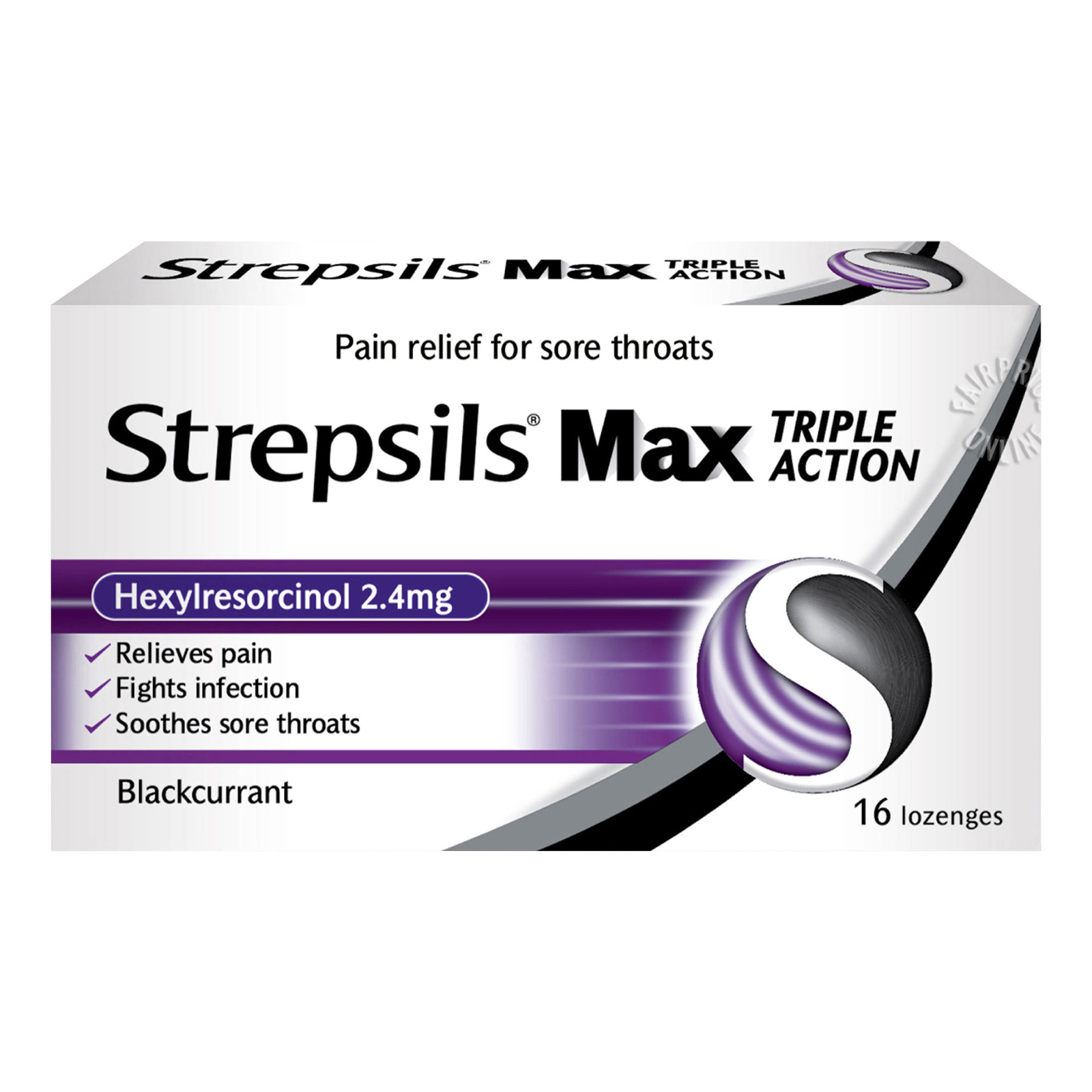 Strepsils Lozenges Box - Max Triple Action (Blackcurrant)