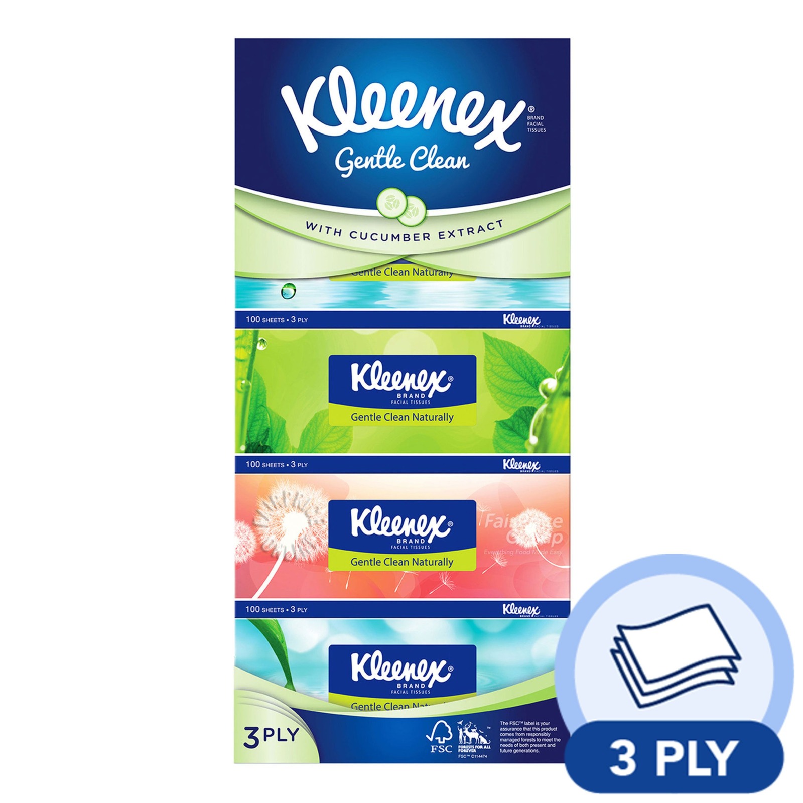 Kleenex Facial Tissue Box - Gentle Clean (3ply)