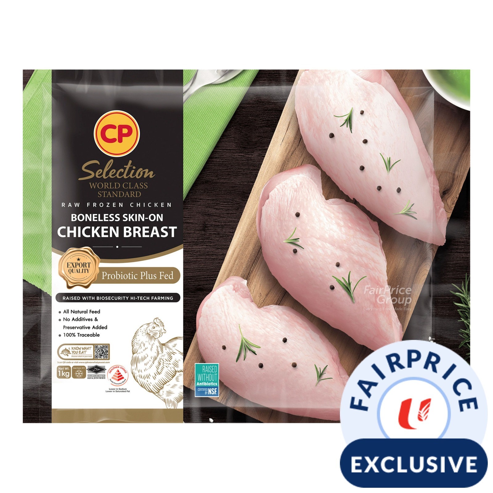CP Raw Frozen Chicken Breast - Boneless Skin-on