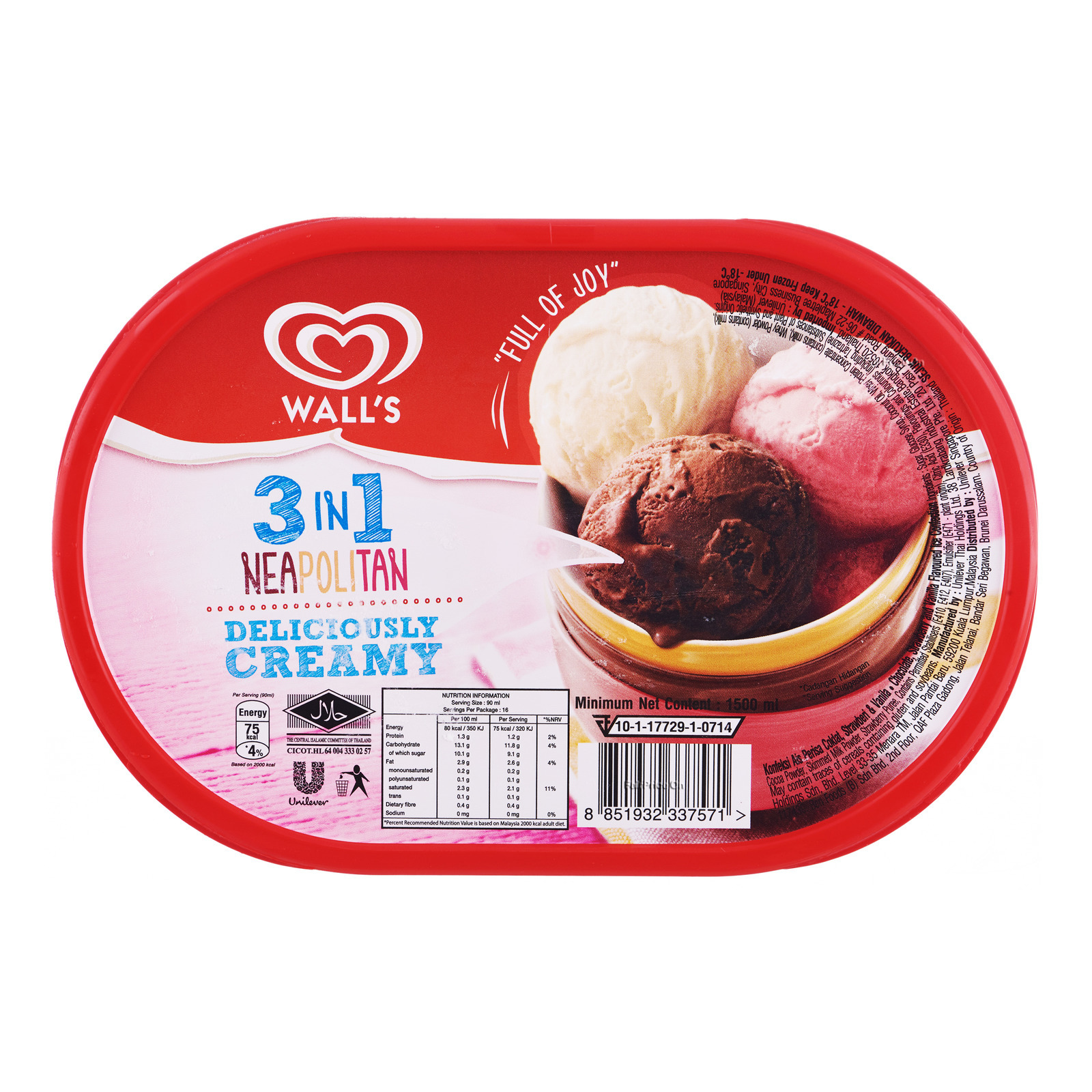 Wall's Ice Cream Tub - 3 In 1 Neapolitian