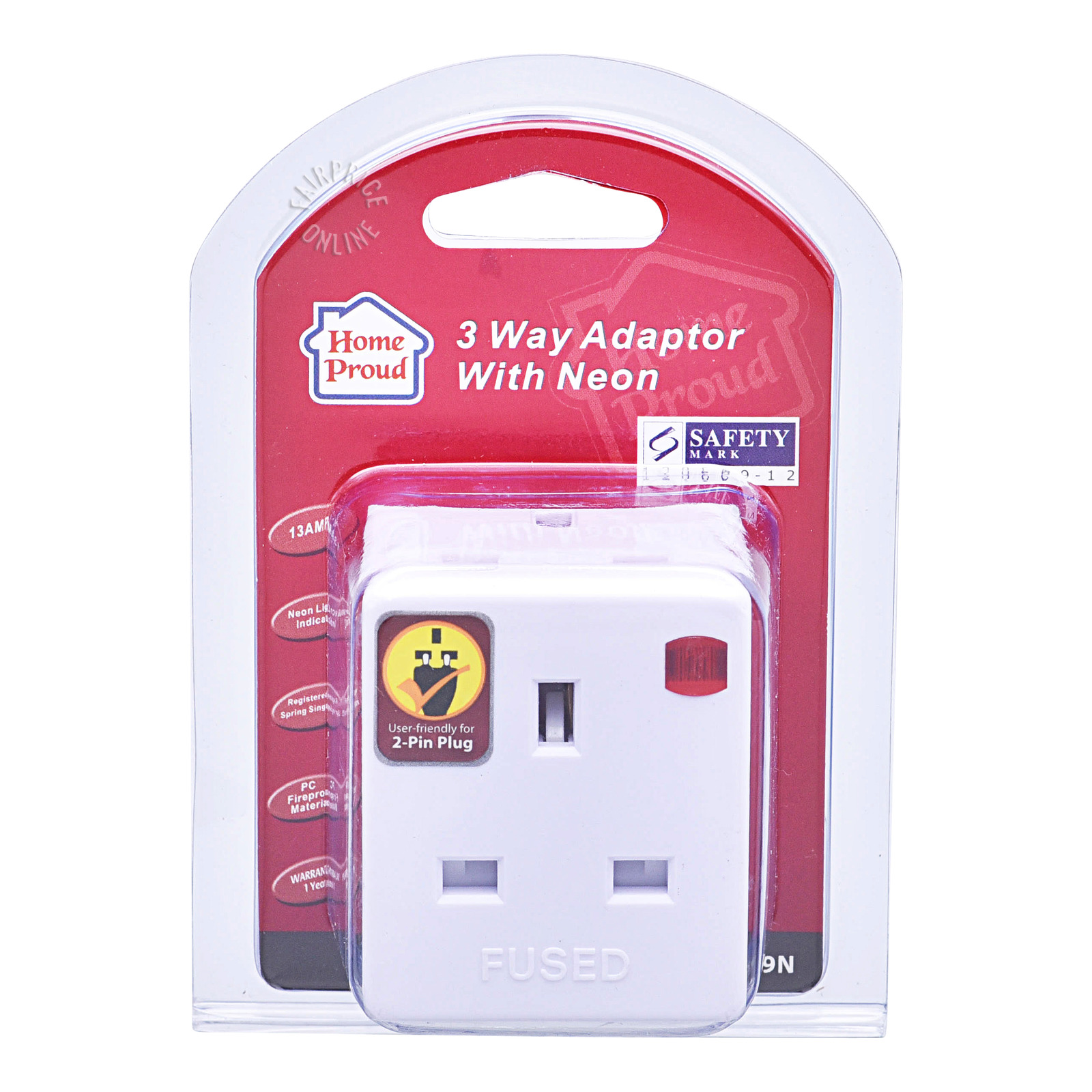HomeProud 3 Way Adaptor with Neon (HP3889N)