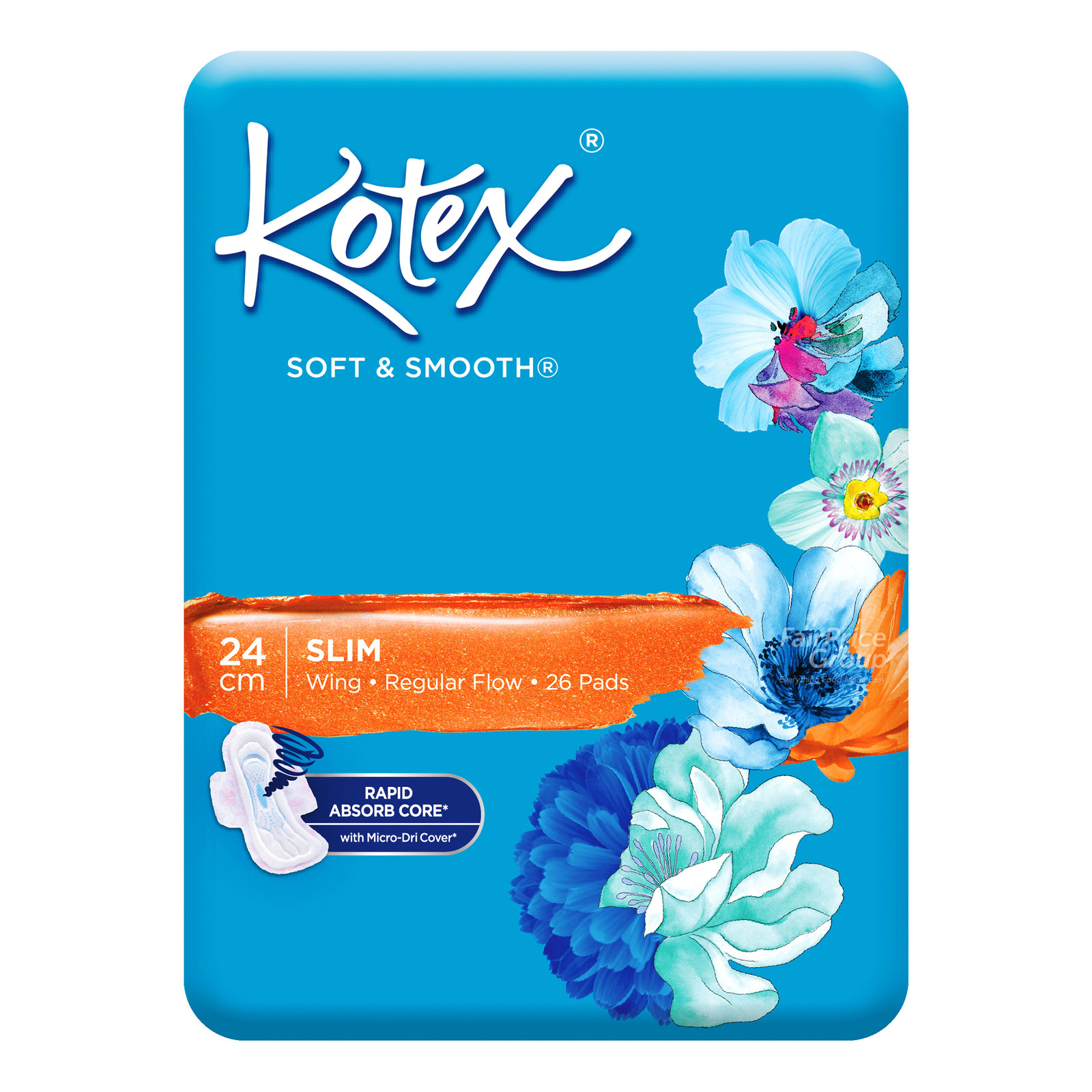 Kotex Soft & Smooth Slim Wing Pads - Regular (24cm)
