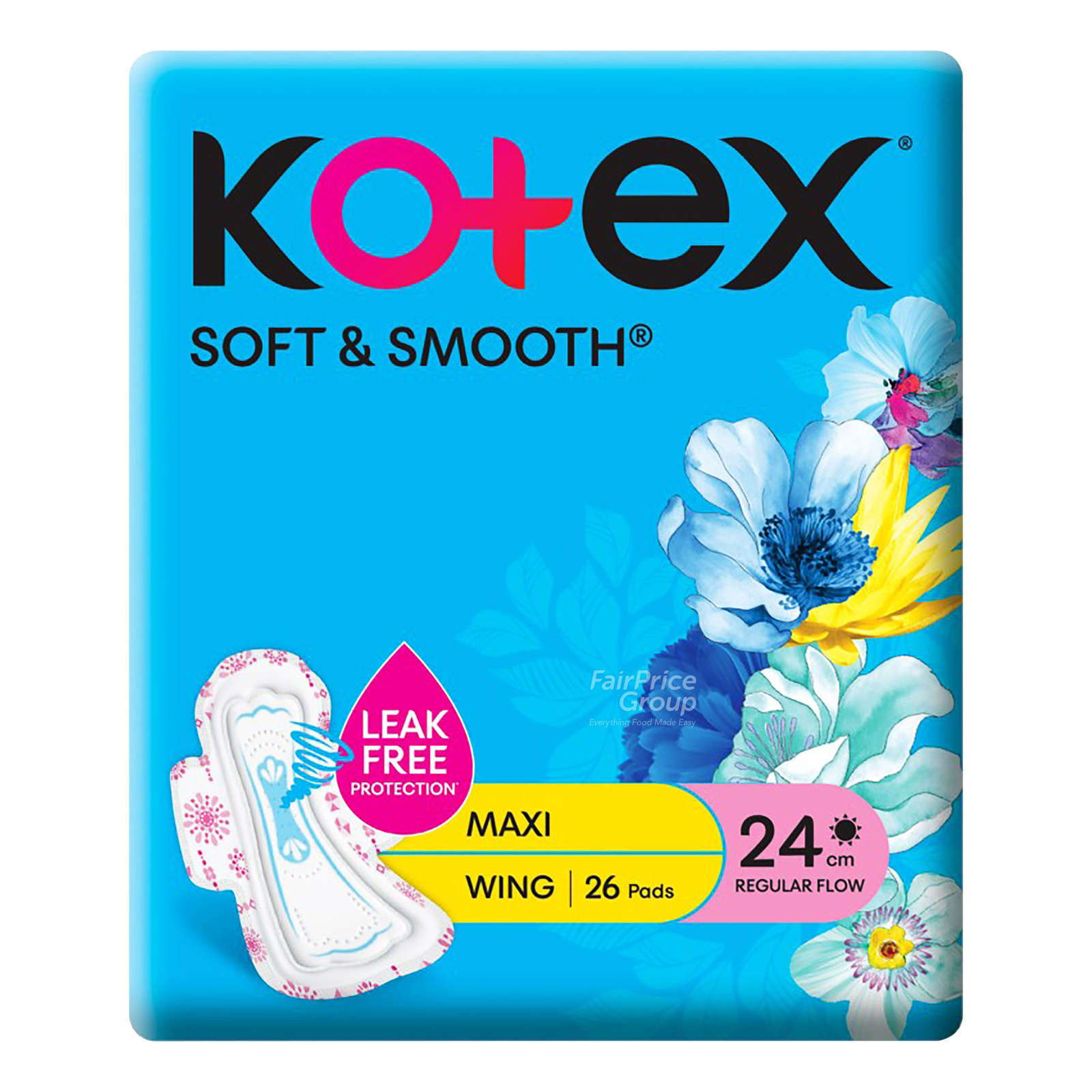 Kotex Soft & Smooth Maxi Wing Pads - Regular Flow (24cm)