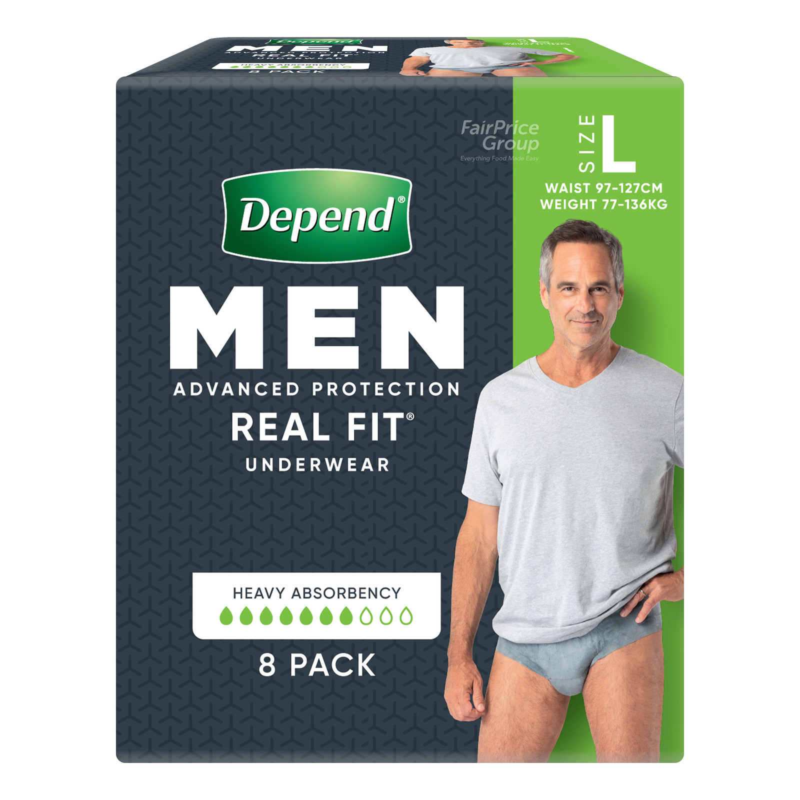 Depend Real-Fit Underwear For Men - L (77 - 136kg)