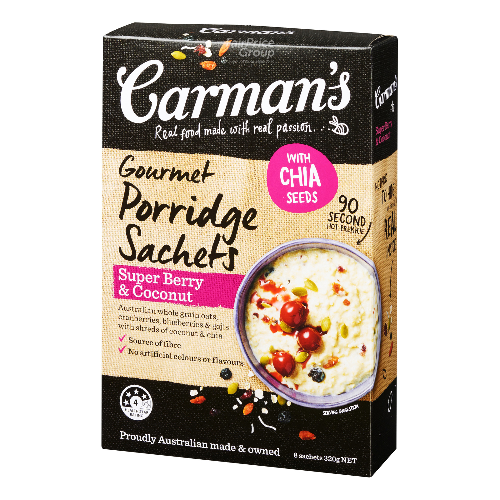 Carman's Gourmet Porridge Sachets - Super Berry Coconut & Chia