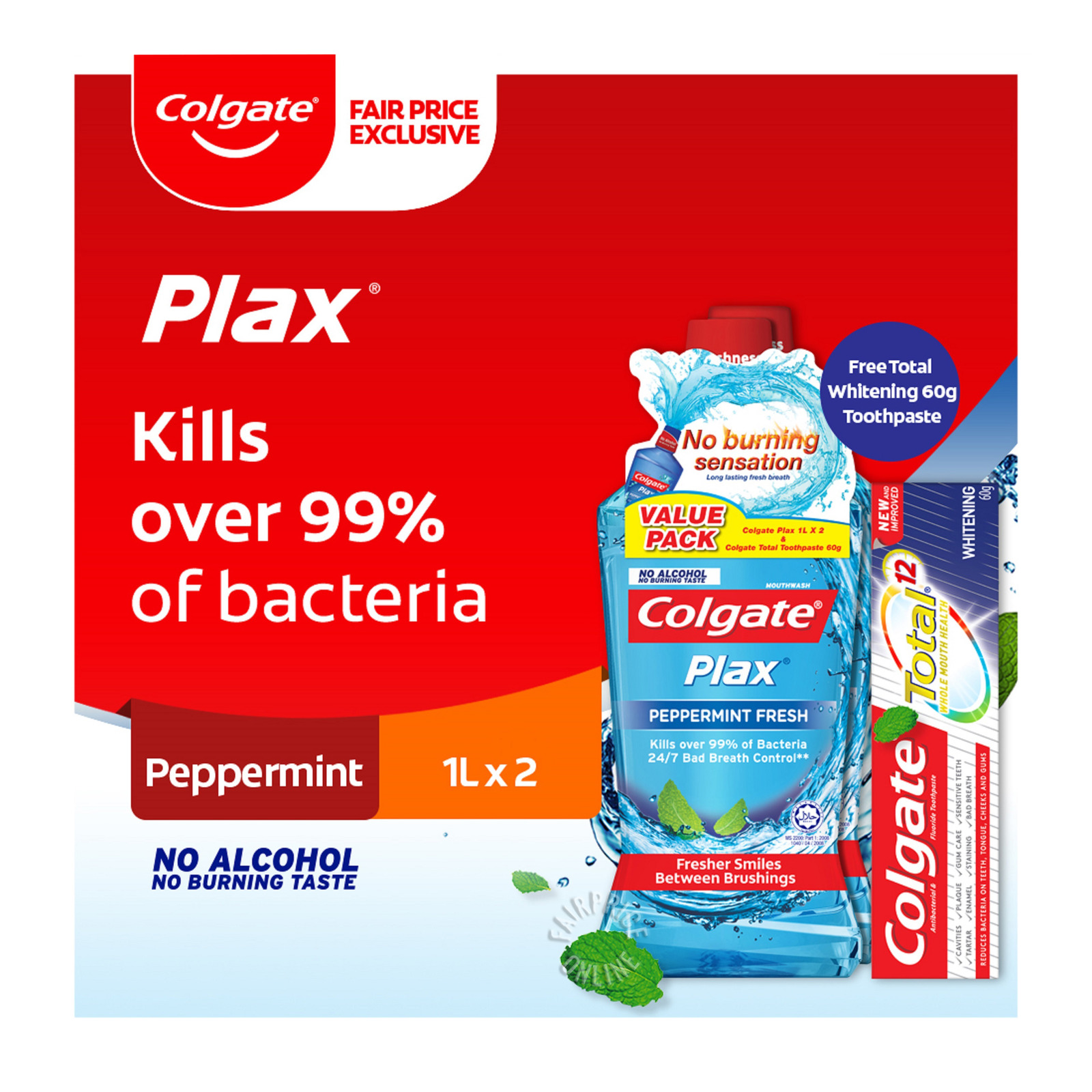Colgate Plax Mouthwash - Peppermint Fresh + Free 60gToothpaste