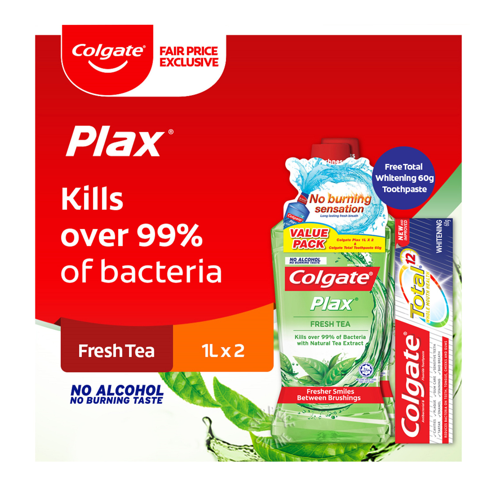 Colgate Plax Mouthwash - Fresh Tea + Free 60g Toothpaste