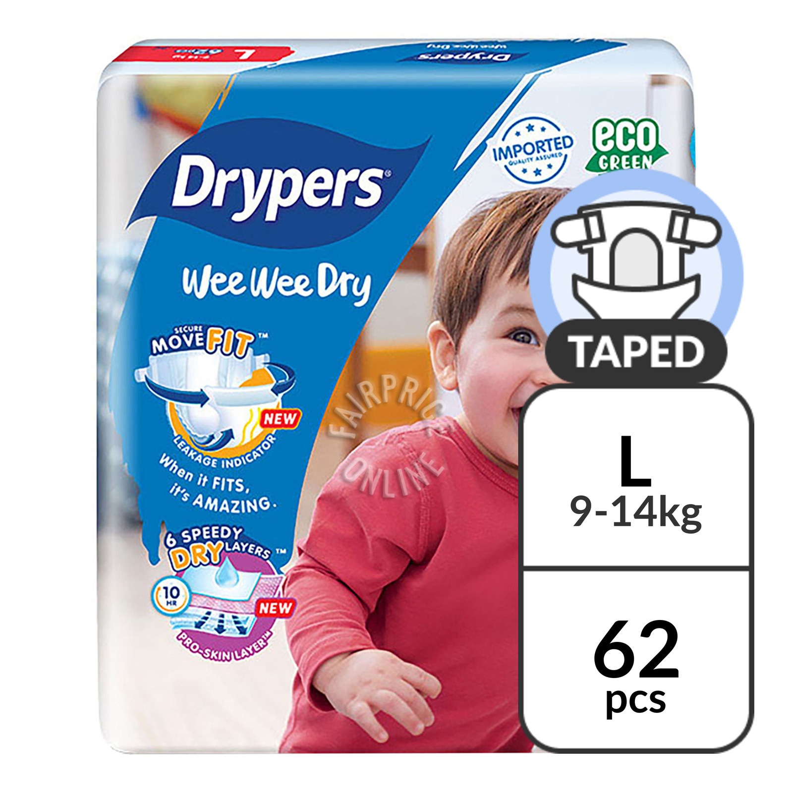 Drypers Wee Wee Dry Diapers - L (9 - 14kg)