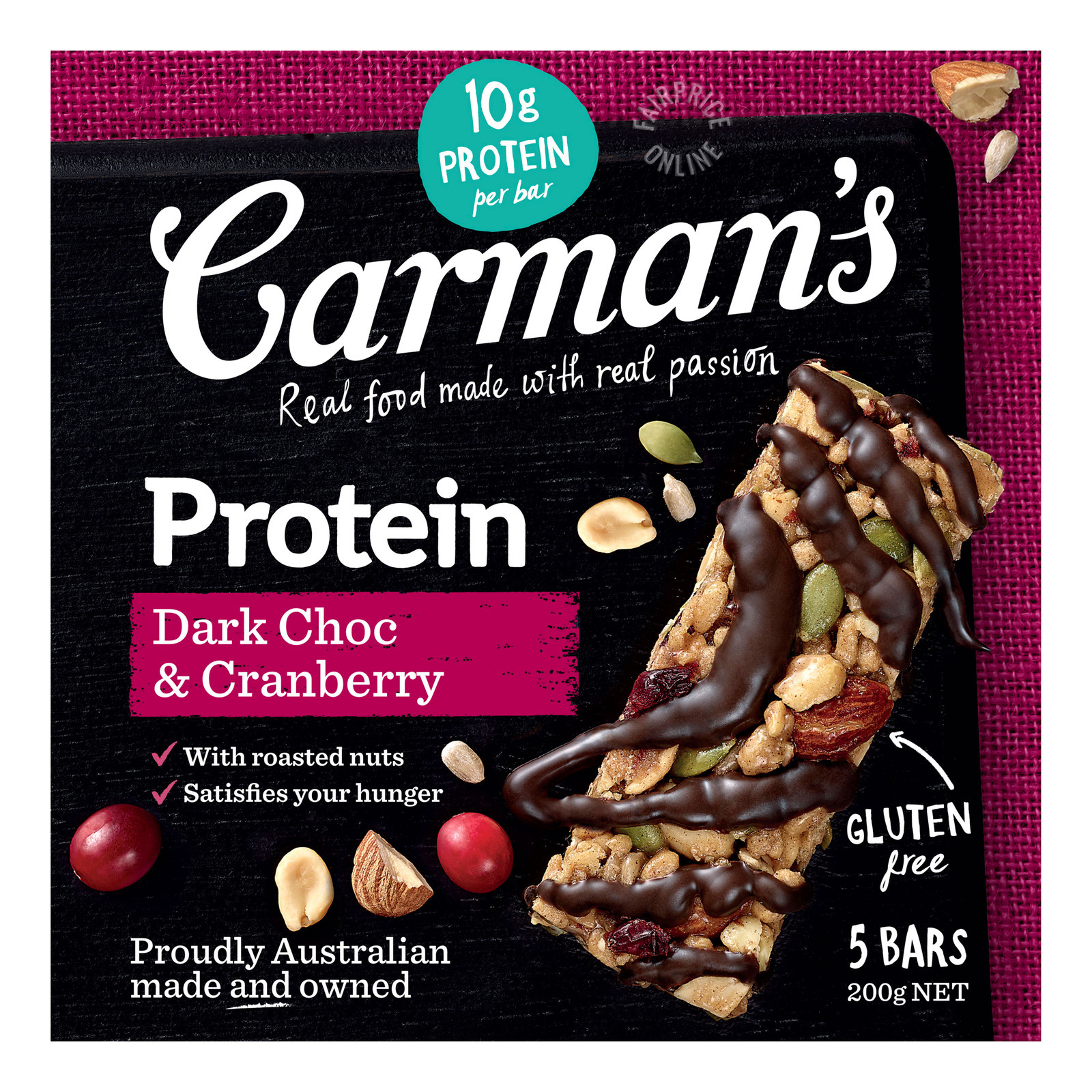 Carman's Gourmet Protein Bars - Dark Chocolate & Cranberry