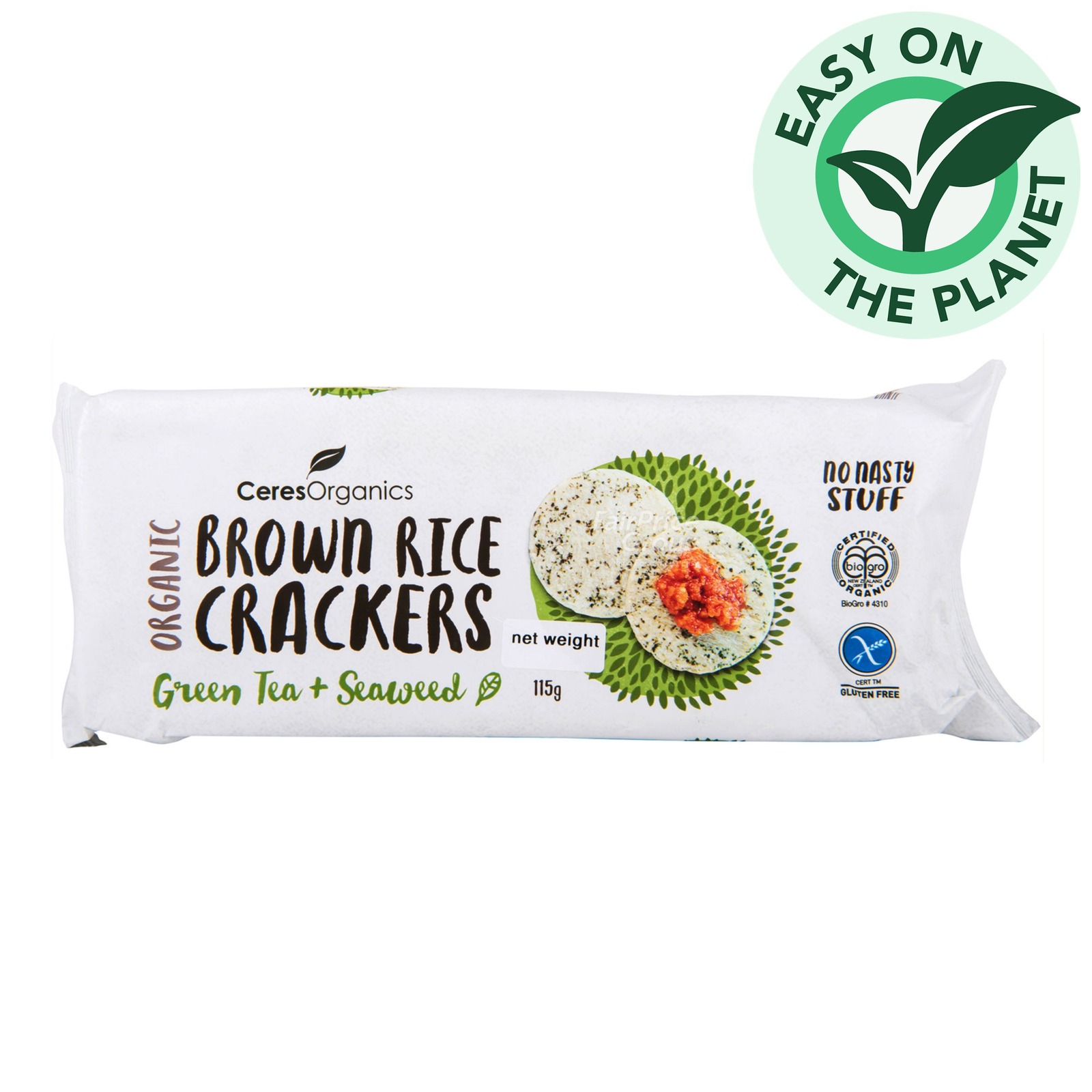 Ceres Organics Brown Rice Crackers - Green Tea + Seaweed